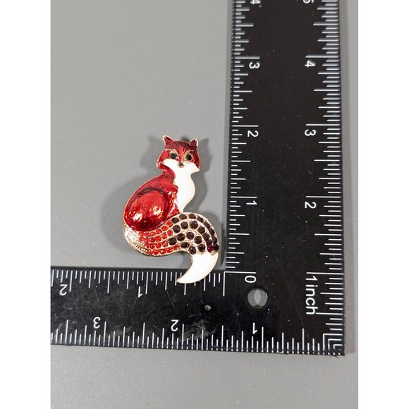 Red Fox Brooch Enamel Rhinestone Pave Gold Tone Classic Retro - Picture 5 of 5